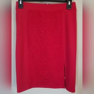 Guess Red Lace Panel & Solid Skirt With Gold Zipper Size Small